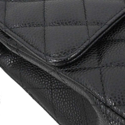 Chanel 2015-2016 Black Caviar Skin Medium Classic Double Flap Shoulder Bag