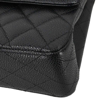 Chanel 2015-2016 Black Caviar Skin Medium Classic Double Flap Shoulder Bag