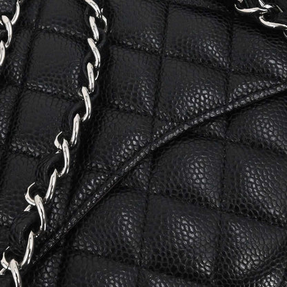 Chanel 2015-2016 Black Caviar Skin Medium Classic Double Flap Shoulder Bag
