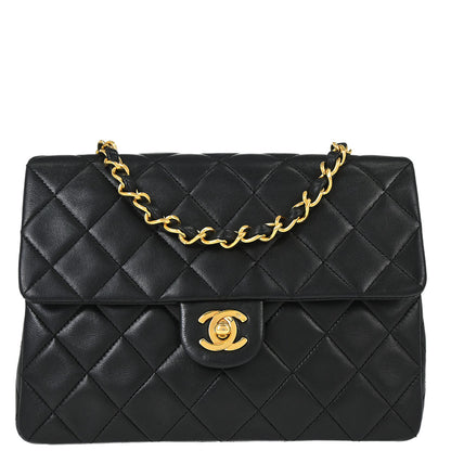 Chanel 1989-1991 Black Lambskin Classic Square Flap Shoulder Bag 20