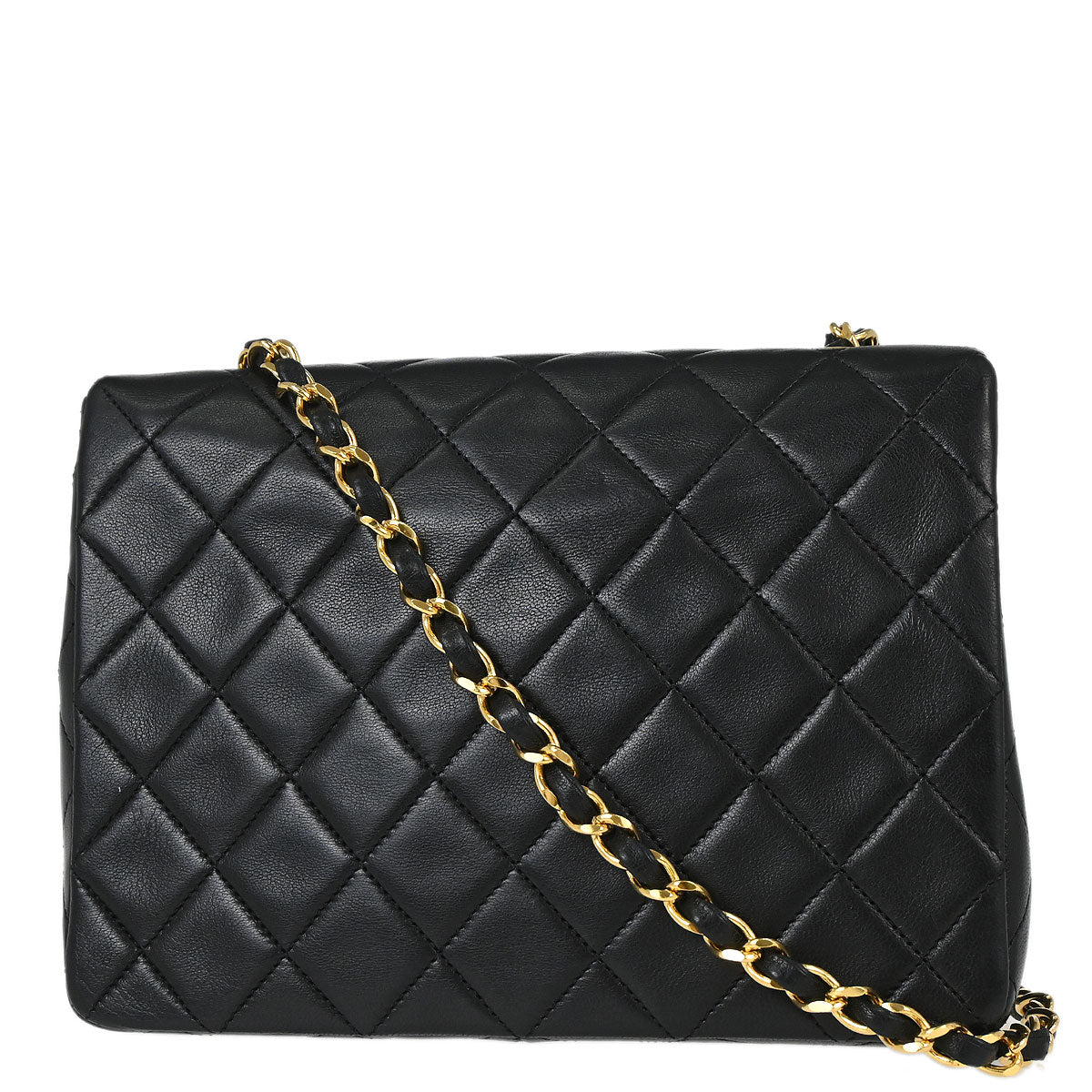 Chanel 1989-1991 Black Lambskin Classic Square Flap Shoulder Bag 20
