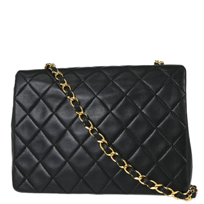 Chanel 1989-1991 Black Lambskin Classic Square Flap Shoulder Bag 20