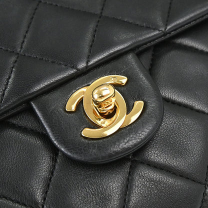 Chanel 1989-1991 Black Lambskin Classic Square Flap Shoulder Bag 20