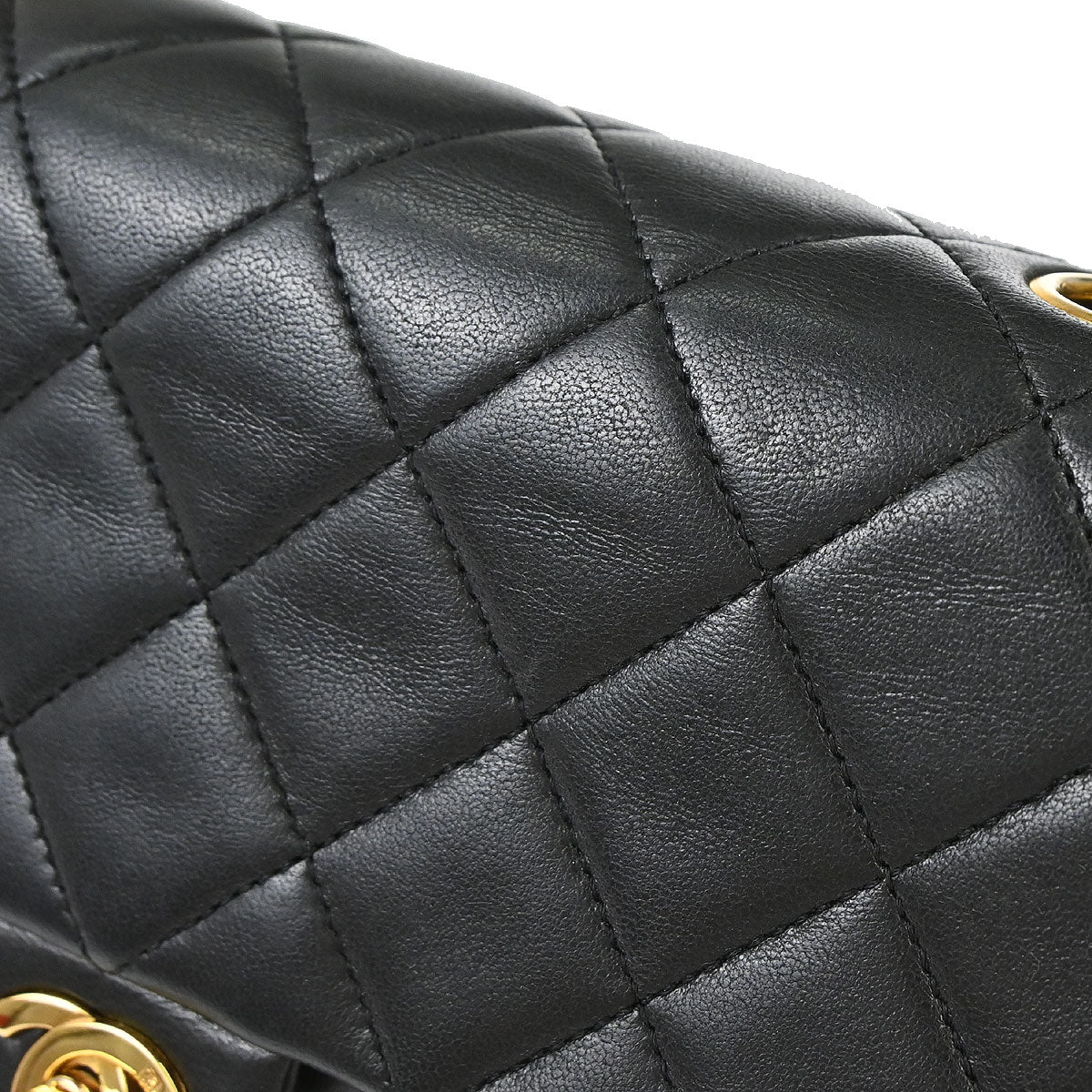 Chanel 1989-1991 Black Lambskin Classic Square Flap Shoulder Bag 20