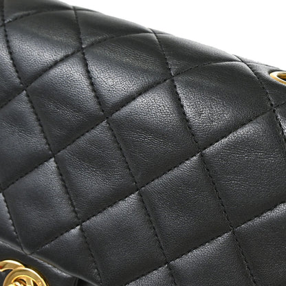 Chanel 1989-1991 Black Lambskin Classic Square Flap Shoulder Bag 20