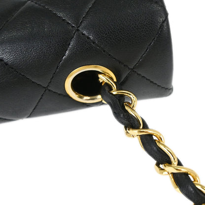 Chanel 1989-1991 Black Lambskin Classic Square Flap Shoulder Bag 20