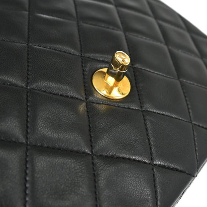 Chanel 1989-1991 Black Lambskin Classic Square Flap Shoulder Bag 20