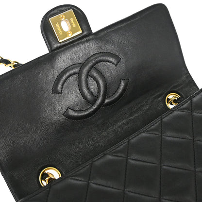 Chanel 1989-1991 Black Lambskin Classic Square Flap Shoulder Bag 20