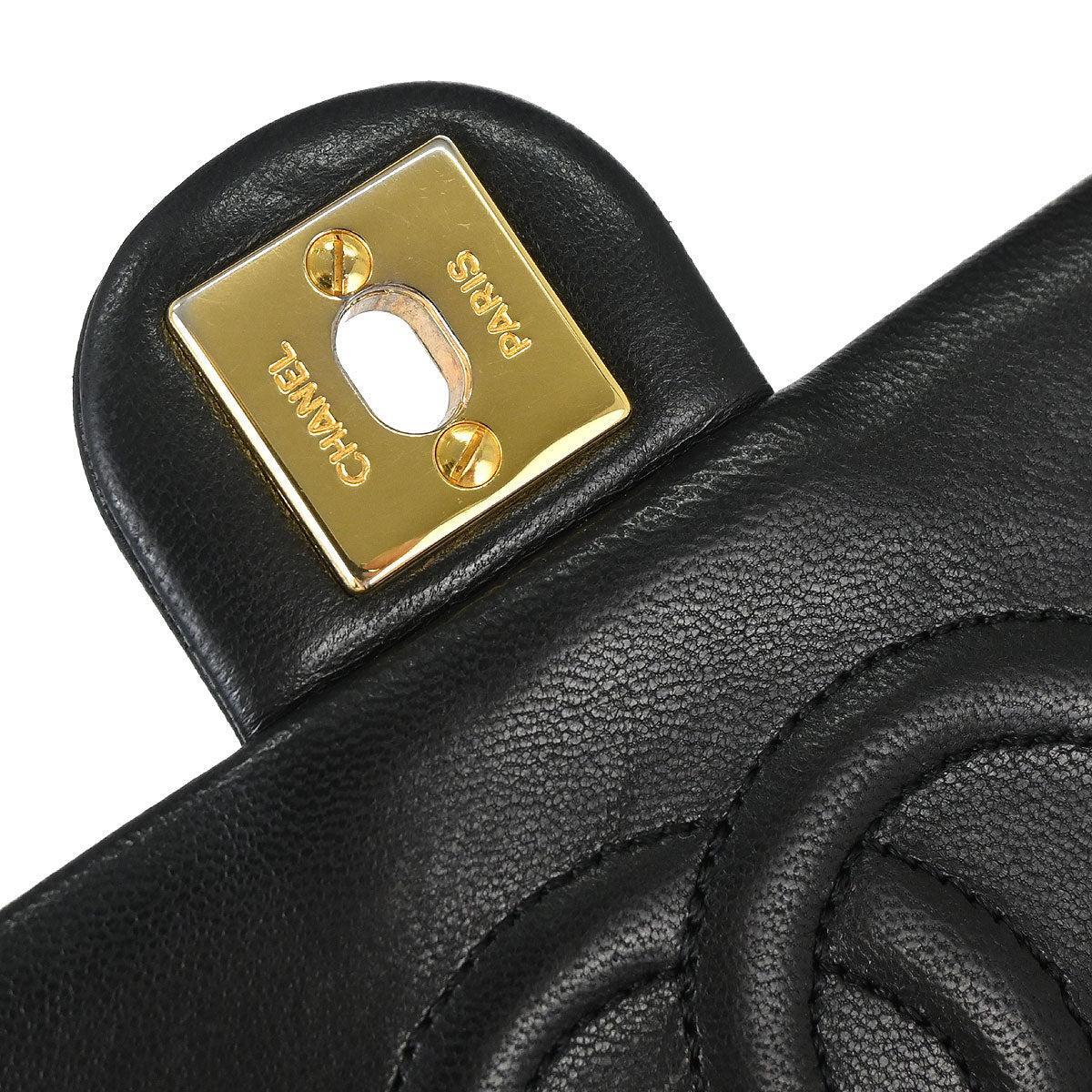Chanel 1989-1991 Black Lambskin Classic Square Flap Shoulder Bag 20
