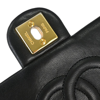 Chanel 1989-1991 Black Lambskin Classic Square Flap Shoulder Bag 20