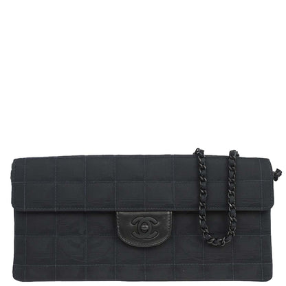Chanel 2002-2003 Black Jacquard Nylon Travel Line East West Shoulder Bag