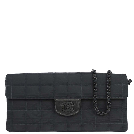 Chanel 2002-2003 Black Jacquard Nylon Travel Line East West Shoulder Bag