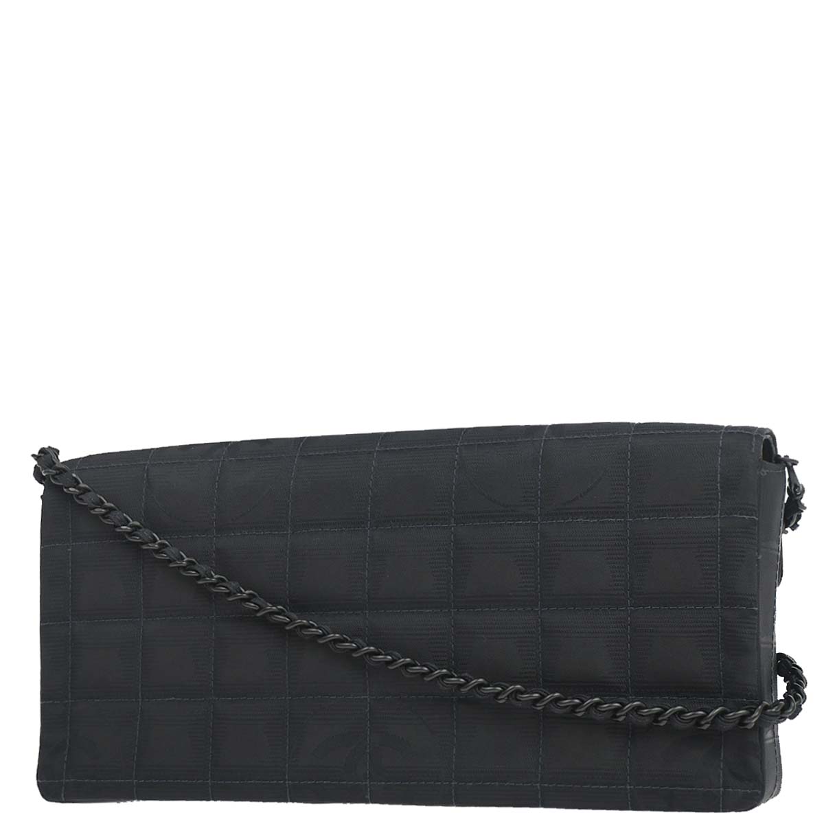 Chanel 2002-2003 Black Jacquard Nylon Travel Line East West Shoulder Bag