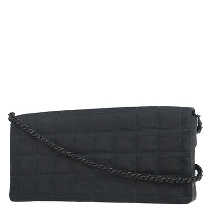 Chanel 2002-2003 Black Jacquard Nylon Travel Line East West Shoulder Bag