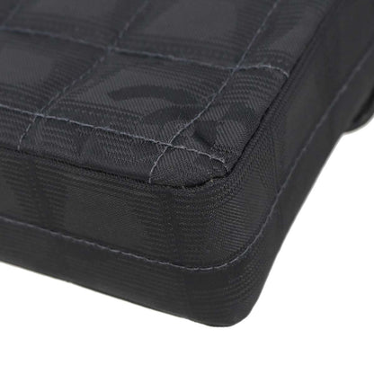 Chanel 2002-2003 Black Jacquard Nylon Travel Line East West Shoulder Bag