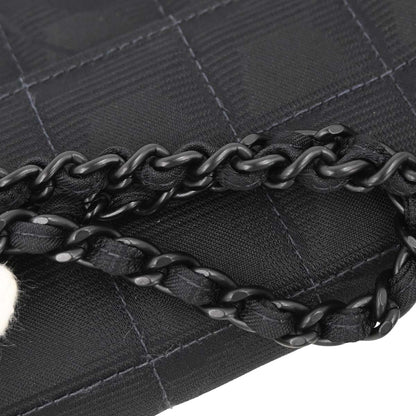 Chanel 2002-2003 Black Jacquard Nylon Travel Line East West Shoulder Bag