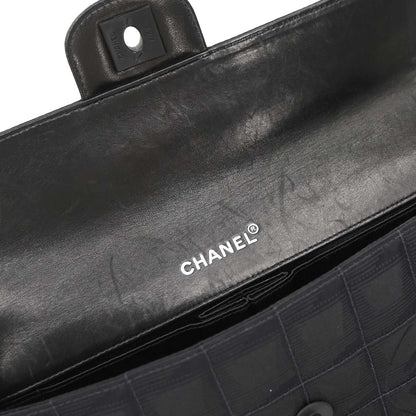 Chanel 2002-2003 Black Jacquard Nylon Travel Line East West Shoulder Bag