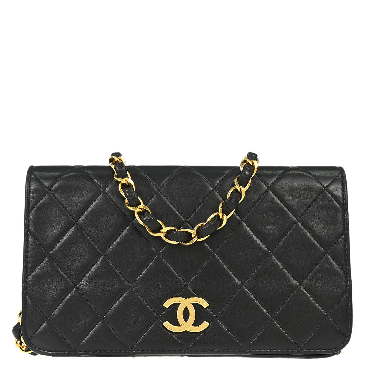 Chanel 1996-1997 Black Lambskin Pushlock Mini Full Flap Shoulder Bag