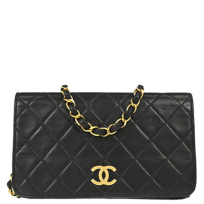 Chanel 1996-1997 Black Lambskin Pushlock Mini Full Flap Shoulder Bag