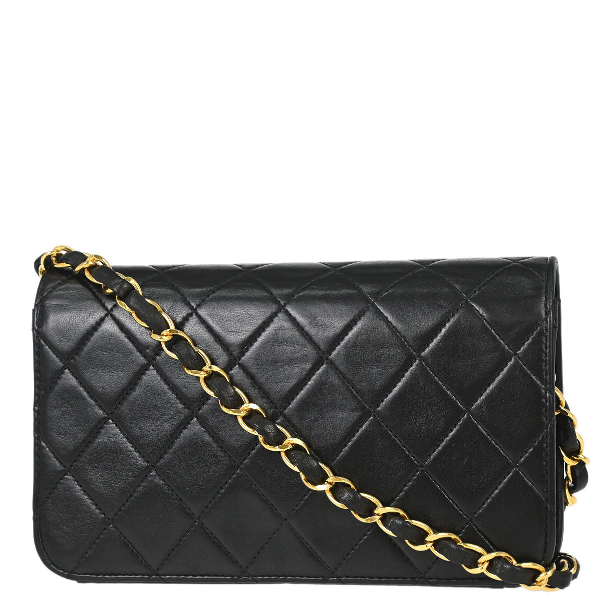 Chanel 1996-1997 Black Lambskin Pushlock Mini Full Flap Shoulder Bag