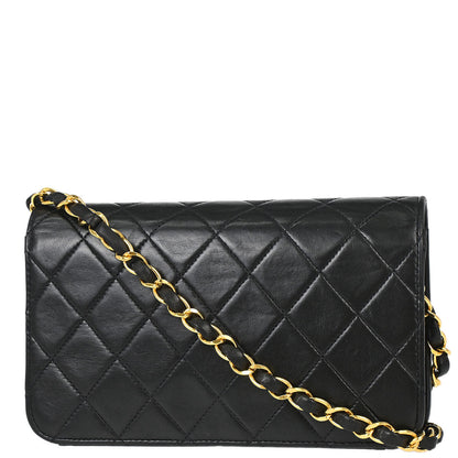 Chanel 1996-1997 Black Lambskin Pushlock Mini Full Flap Shoulder Bag