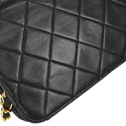 Chanel 1996-1997 Black Lambskin Pushlock Mini Full Flap Shoulder Bag