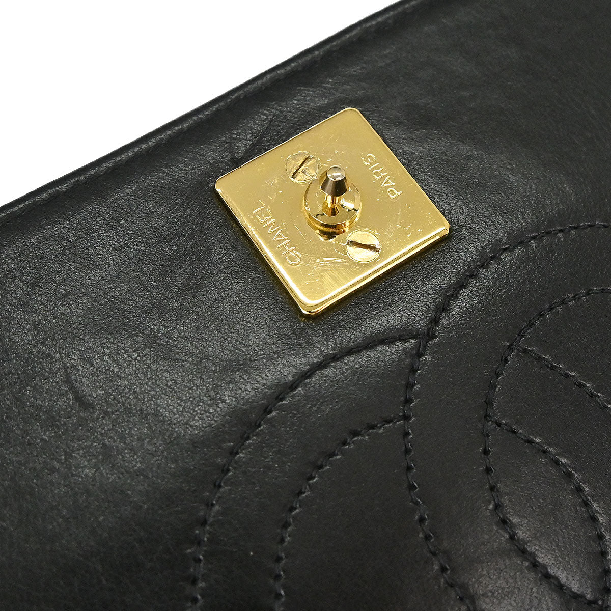 Chanel 1996-1997 Black Lambskin Pushlock Mini Full Flap Shoulder Bag
