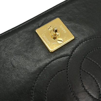 Chanel 1996-1997 Black Lambskin Pushlock Mini Full Flap Shoulder Bag