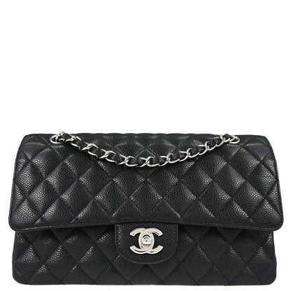 Chanel 2010-2011 Black Caviar Skin Medium Classic Double Flap Shoulder Bag