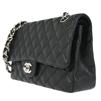 Chanel 2010-2011 Black Caviar Skin Medium Classic Double Flap Shoulder Bag