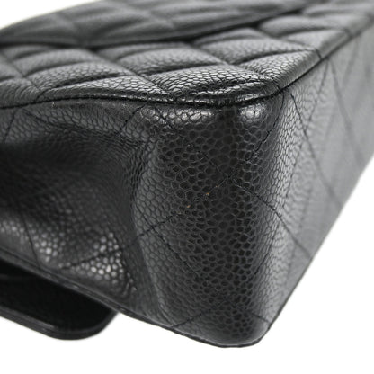 Chanel 2010-2011 Black Caviar Skin Medium Classic Double Flap Shoulder Bag