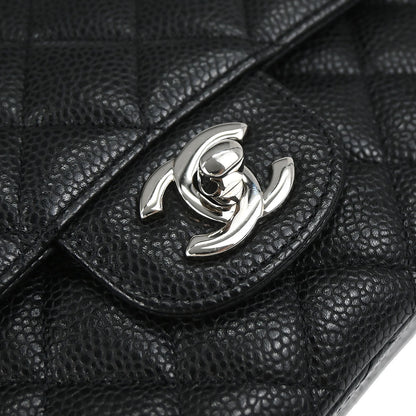 Chanel 2010-2011 Black Caviar Skin Medium Classic Double Flap Shoulder Bag