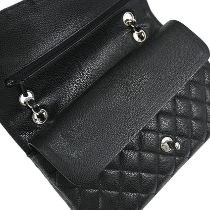 Chanel 2010-2011 Black Caviar Skin Medium Classic Double Flap Shoulder Bag