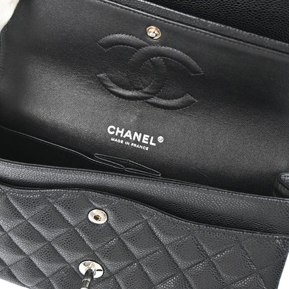 Chanel 2010-2011 Black Caviar Skin Medium Classic Double Flap Shoulder Bag