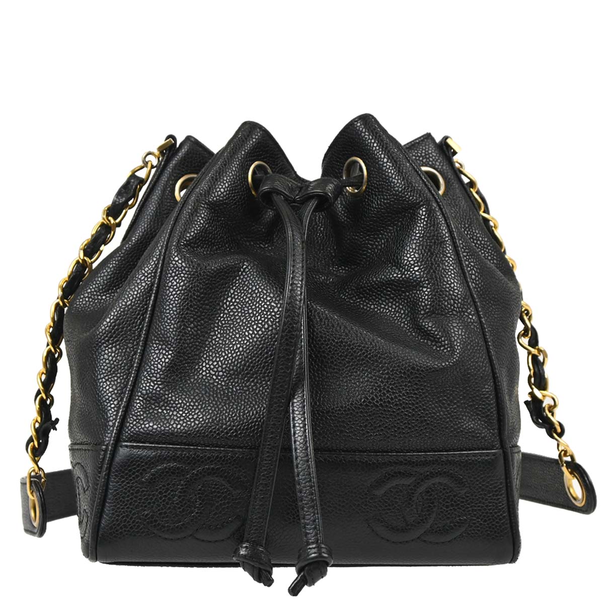 Chanel Black Caviar Skin Triple CC Bucket Shoulder Bag