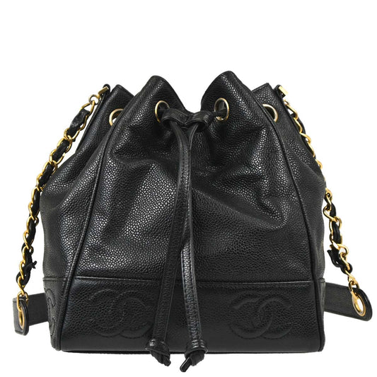 Chanel Black Caviar Skin Triple CC Bucket Shoulder Bag