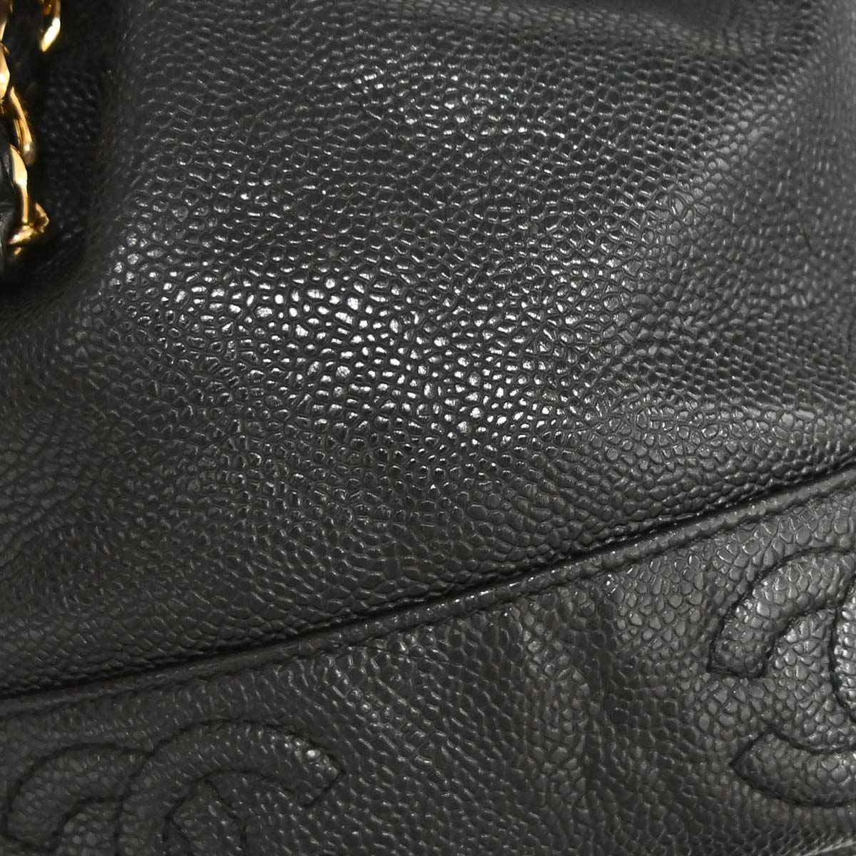 Chanel Black Caviar Skin Triple CC Bucket Shoulder Bag