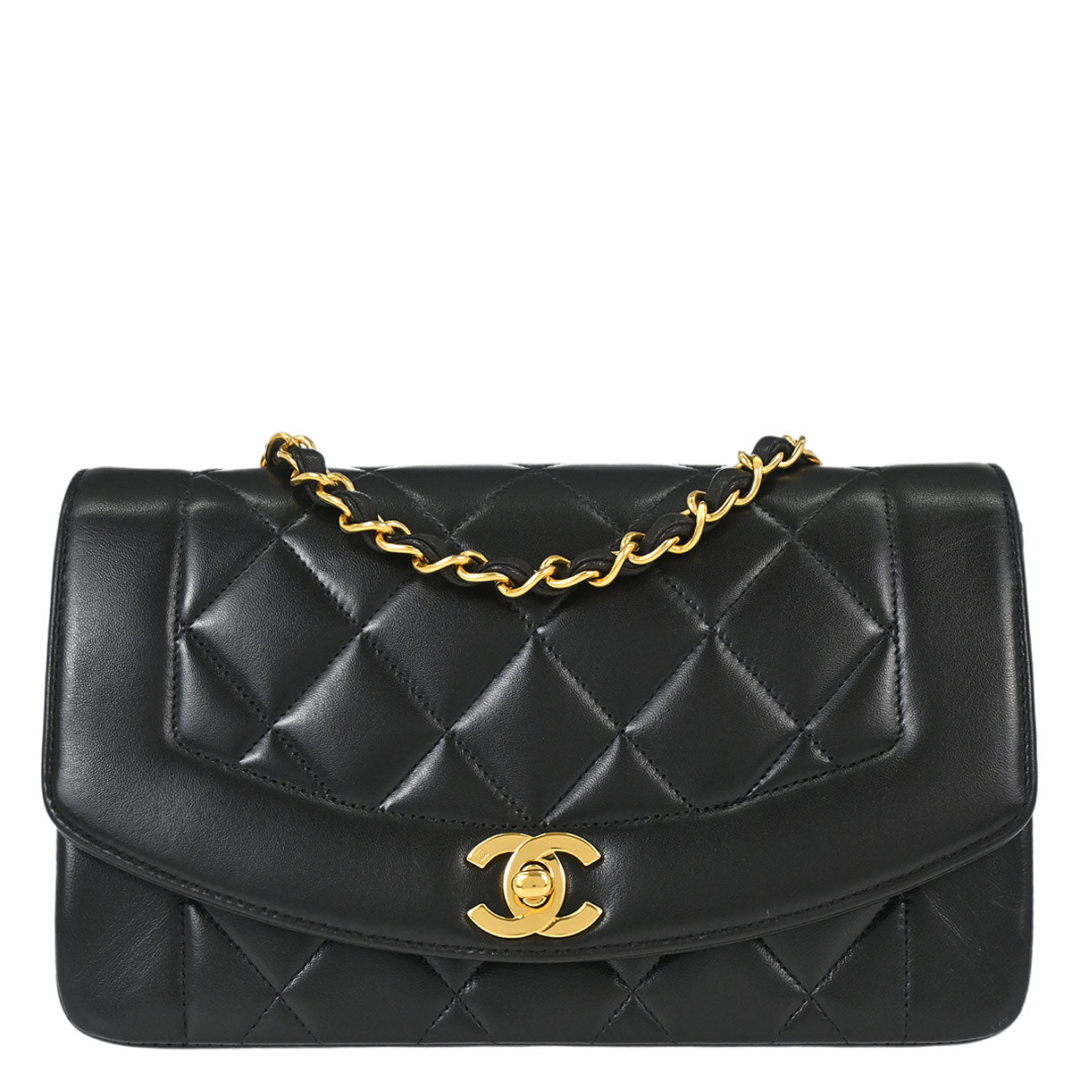 Chanel 1994-1996 Black Lambskin Small Diana Shoulder Bag