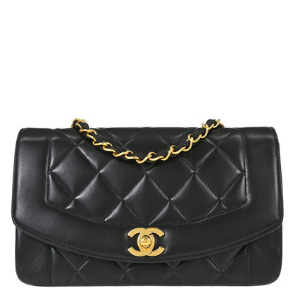 Chanel 1994-1996 Black Lambskin Small Diana Shoulder Bag
