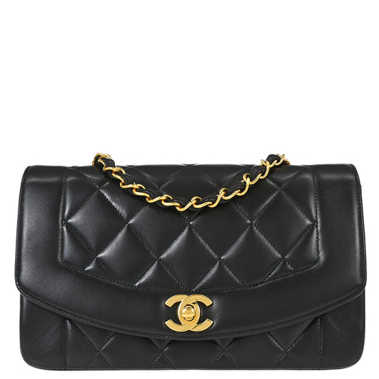 Chanel 1994-1996 Black Lambskin Small Diana Shoulder Bag