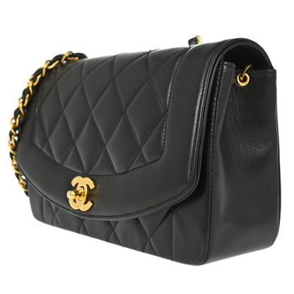 Chanel 1994-1996 Black Lambskin Small Diana Shoulder Bag