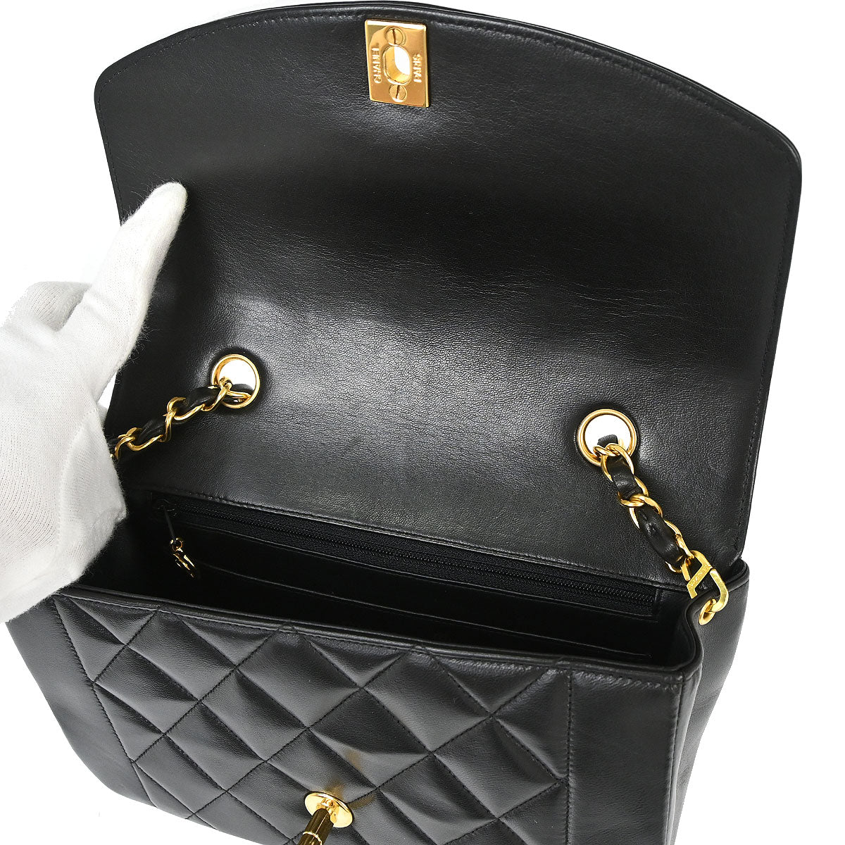 Chanel 1994-1996 Black Lambskin Small Diana Shoulder Bag