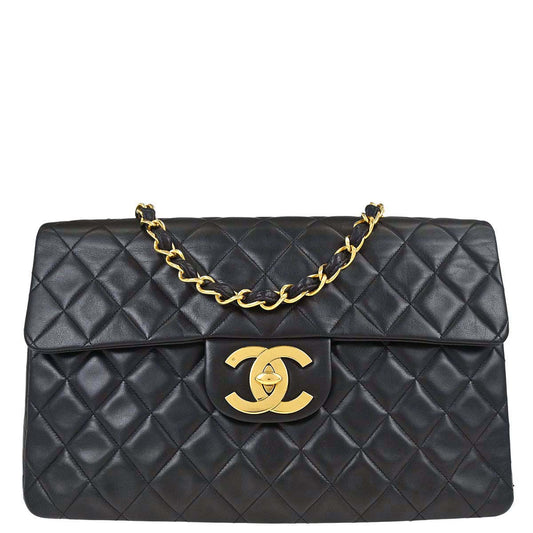 Chanel 1994-1996 Black Lambskin Maxi Classic Flap Shoulder Bag