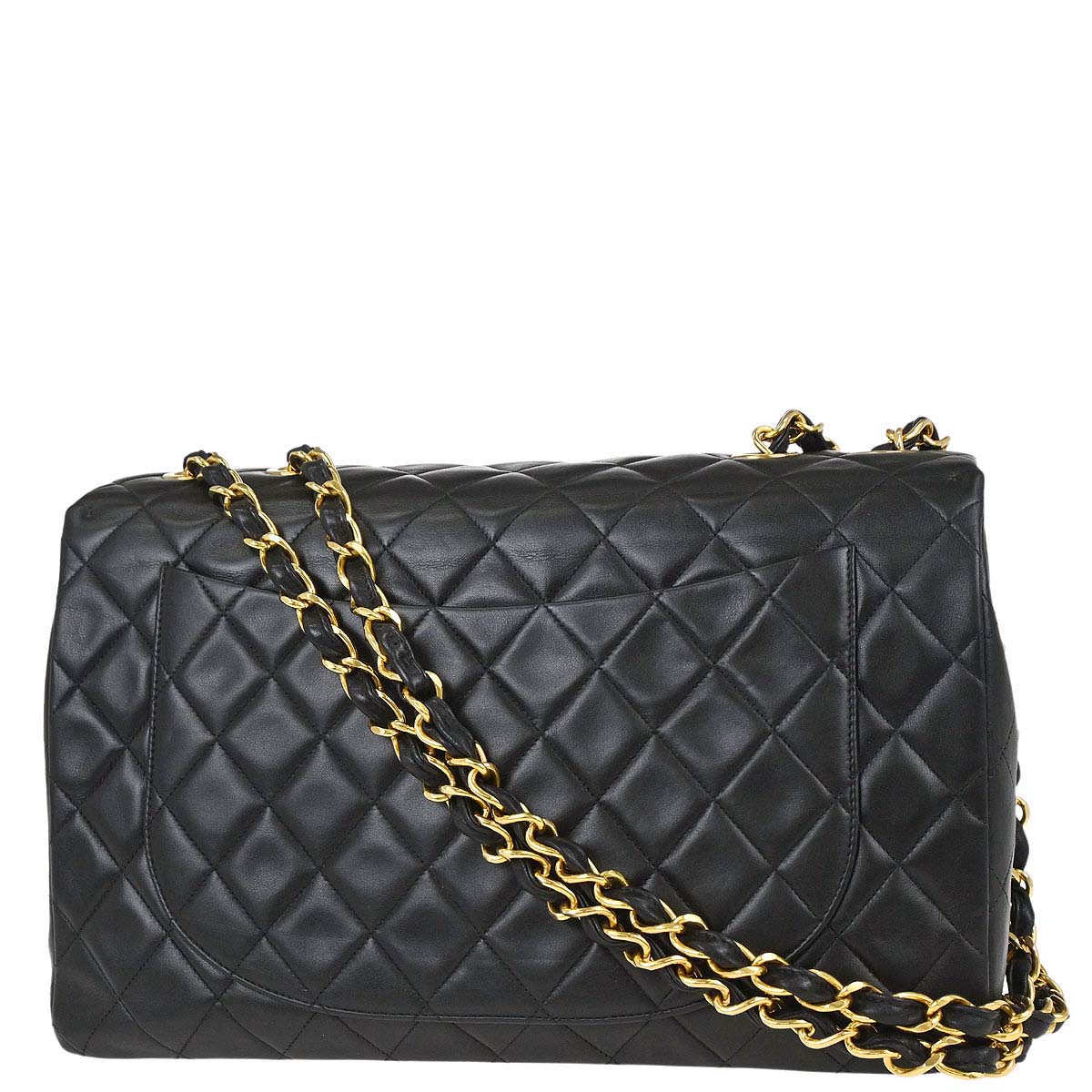 Chanel 1994-1996 Black Lambskin Maxi Classic Flap Shoulder Bag
