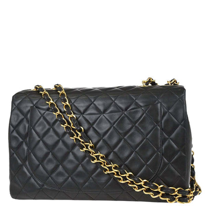 Chanel 1994-1996 Black Lambskin Maxi Classic Flap Shoulder Bag