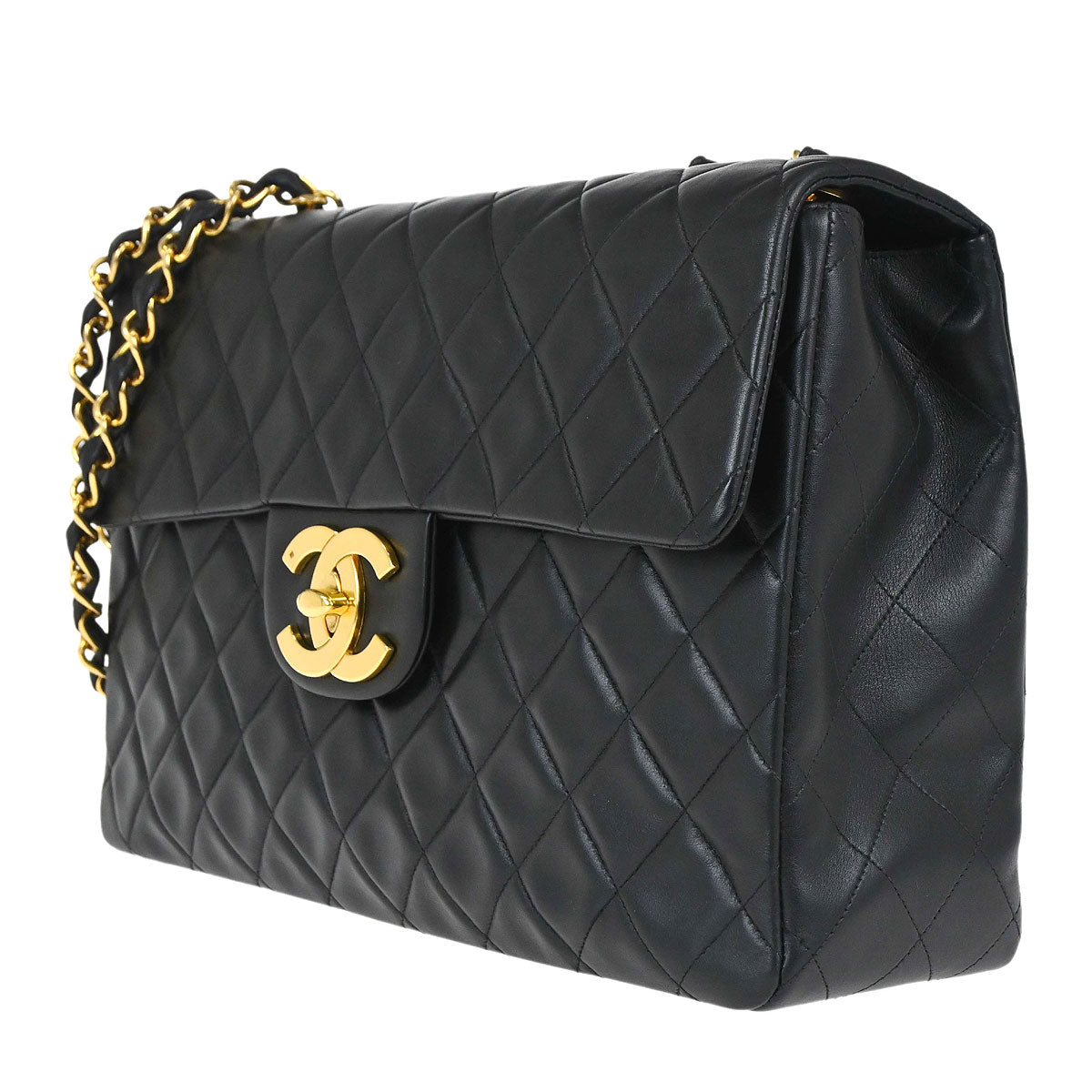 Chanel 1994-1996 Black Lambskin Maxi Classic Flap Shoulder Bag