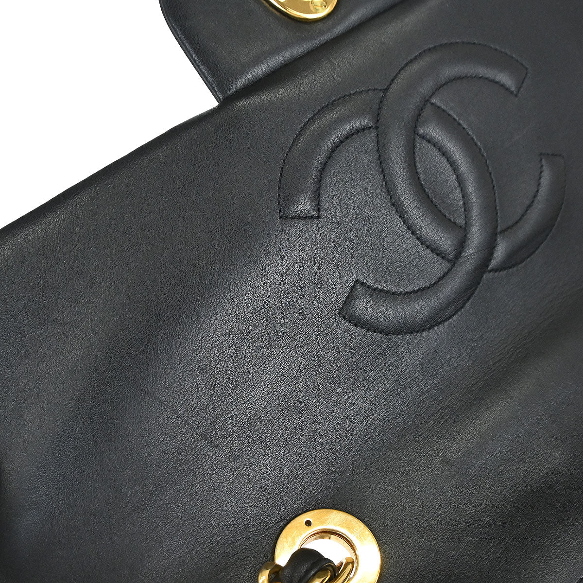 Chanel 1994-1996 Black Lambskin Maxi Classic Flap Shoulder Bag