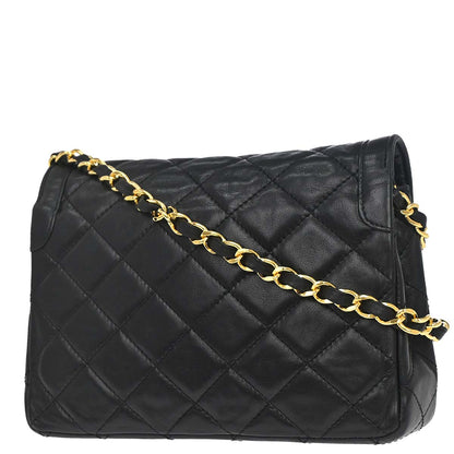 Chanel 1986-1988 Black Lambskin Paris Single Flap Shoulder Bag