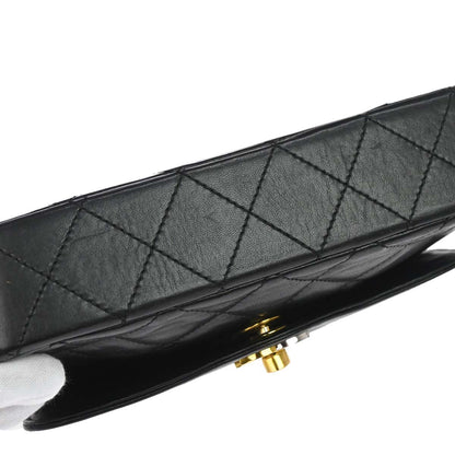 Chanel 1986-1988 Black Lambskin Paris Single Flap Shoulder Bag