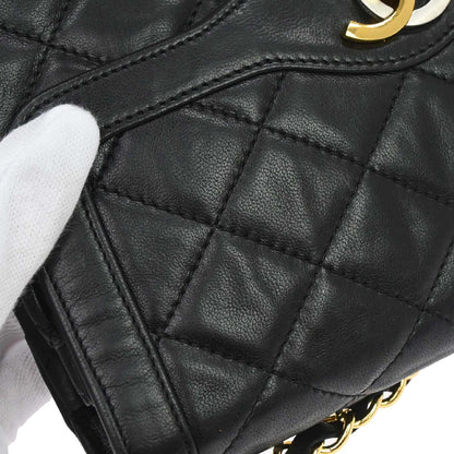 Chanel 1986-1988 Black Lambskin Paris Single Flap Shoulder Bag